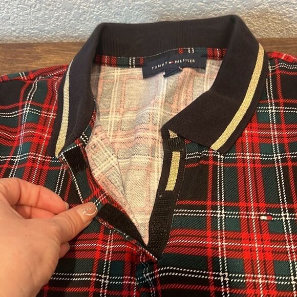 New Tommy Hilfiger Johnny-Collar 3/4-Sleeve Plaid Top - Picture 6 of 13
